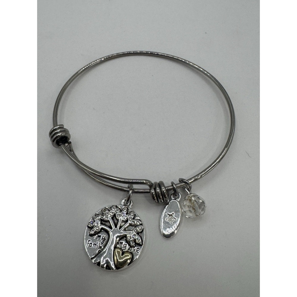 Unwritten Family Love Tree Charm Bracelet Silver Tone Bangle Crystal Bead